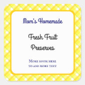 Gelbe Karierte Karo bearbeitbar Retro Quadratischer Aufkleber (Vorderseite)