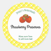 Gelbe Karierte Karos essbare Erdbeerrezeptur Runder Aufkleber (Vorderseite)