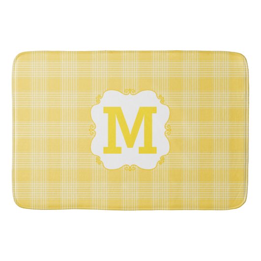 Gelbe Karierte Mit Monogramm Badematte (Vorderseite)