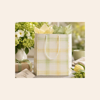 Gelbe Karo-Geschenktasche für Frühling, Sommer, He Mittlere Geschenktüte