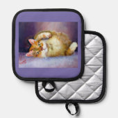 Gelbe Kätzchen-Mitt und Töpfhalter Topflappen (Vorderseite/Rückseite)