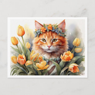 Gelbe Kätzchen Tulpen   Postkarte