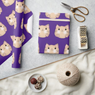 Gelbe Katze auf Königspurpur Geschenkpapier