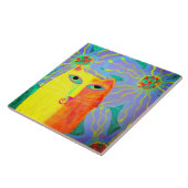 Gelbe Katze mit Abstrakten Blume Fliese (Seite)