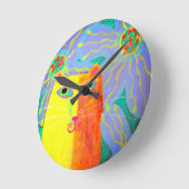 Gelbe Katze mit Blume Abstrakt Art Runde Wanduhr (Winkel)