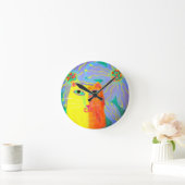 Gelbe Katze mit Blume Abstrakt Art Runde Wanduhr (Zuhause)