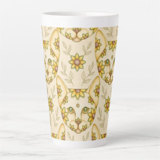 GELBE KATZE MIT BLUMEN Latte Tasse