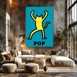 Gelbe Katze Pop Kunst Bold Cartoon Silhouette Poster
