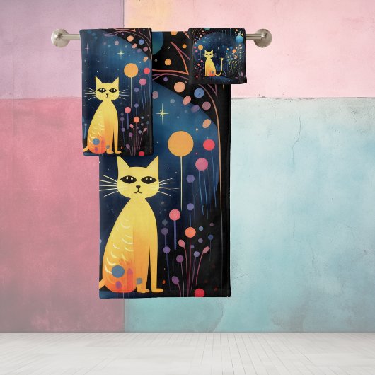Gelbe Katzen Badhandtuch Set