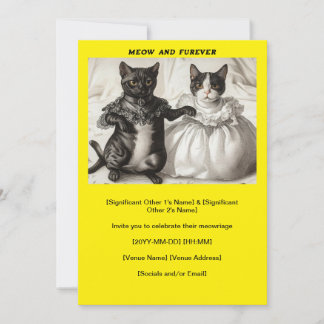 Gelbe Katzen Hochzeitsohle und Einladung