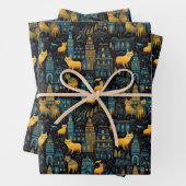 Gelbe Katzen in der Stadtnacht Kunst Geschenkpapier Set (Beispiel)