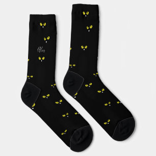 Gelbe Katzenaugen auf Schwarz beste Halloween-Part Socken
