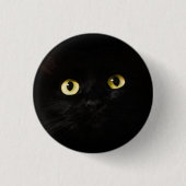 Gelbe Katzenaugen, schwarze Katze, schwarzer Hinte Button (Vorderseite)