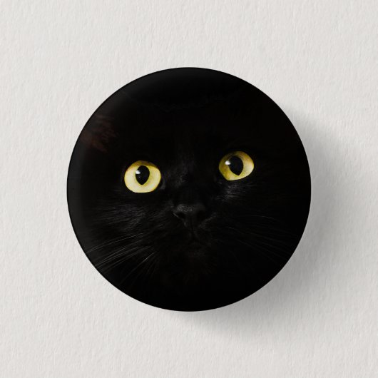 Gelbe Katzenaugen, schwarze Katze, schwarzer Hinte Button (Vorderseite)