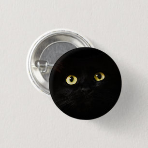 Gelbe Katzenaugen, schwarze Katze, schwarzer Hinte Button