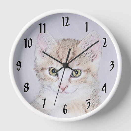 Gelbe Katzenmalerei - Niedliche Original Katzenkun Uhr (Vorderseite)
