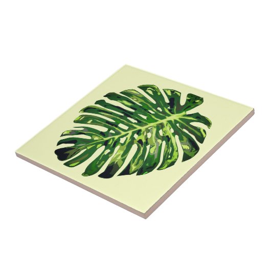 Gelbe Keramik aus tropischem grünem Leaf Fliese (Seite)