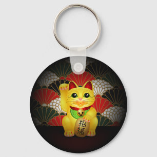 Gelbe Keramik Maneki Neko Schlüsselanhänger