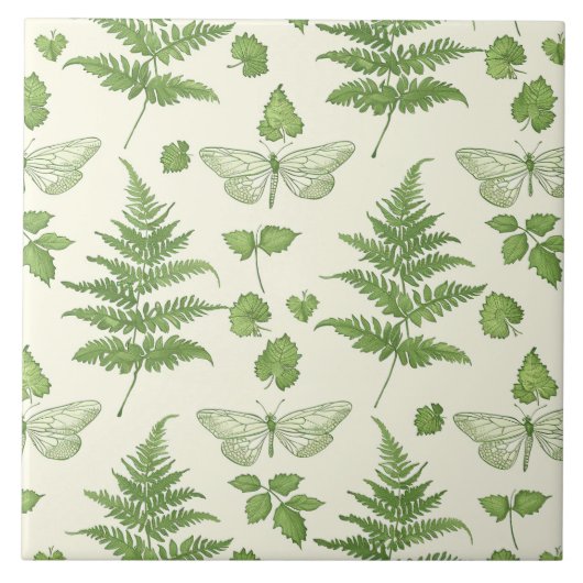 Gelbe Keramik mit botanischer Fern-Design Fliese (Vorderseite)