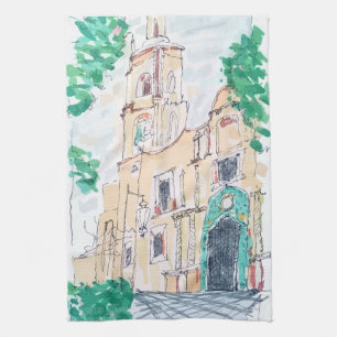 Gelbe Kirche Geschirrtuch