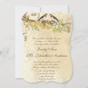 Gelbe Kirschblüten-Vintage-Vögel-Hochzeiten Einladung