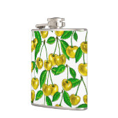 Gelbe Kirschen auf Weiß Flachmann (Links)