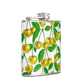 Gelbe Kirschen auf Weiß Flachmann (Rechts)