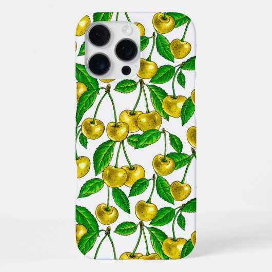 Gelbe Kirschen auf Weiß iPhone Hülle (Rückseite)
