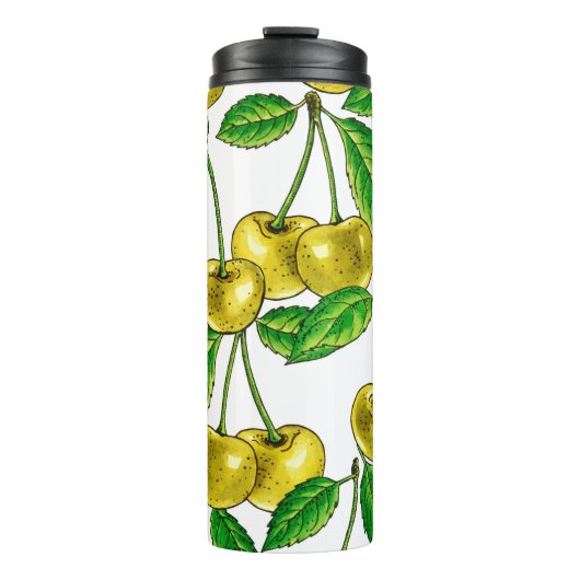 Gelbe Kirschen auf Weiß Thermosbecher (Vorderseite)