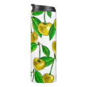Gelbe Kirschen auf Weiß Thermosbecher (Nach rechts gedreht)