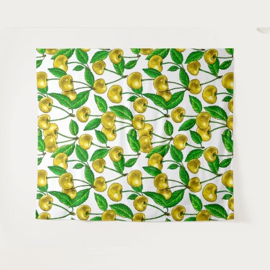 Gelbe Kirschen auf Weiß Wandteppich (Vorderseite (Horizontal))