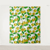 Gelbe Kirschen auf Weiß Wandteppich (Vorderseite)