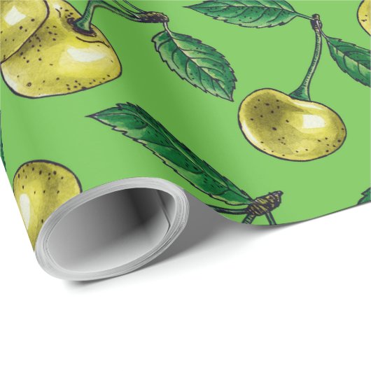 Gelbe Kirschen Geschenkpapier (Rolleneckpunkt)