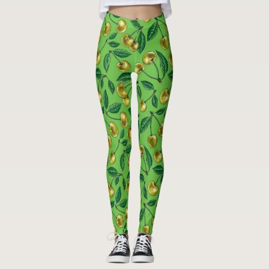 Gelbe Kirschen Leggings (Vorderseite)