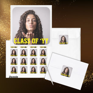 Gelbe Klasse 2024 Siegel Senior Foto Square Quadratischer Aufkleber