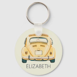 Gelbe klassische Vintage Buggy Bug Car Personalisi Schlüsselanhänger