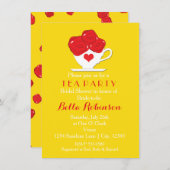 Gelbe Königin des Herzens Tee + Rote Rosen Einladu Einladung (Vorne/Hinten)