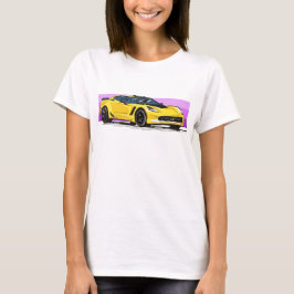 Gelbe Korvette der Serie C7 Sportscar mit rosa Str T-Shirt