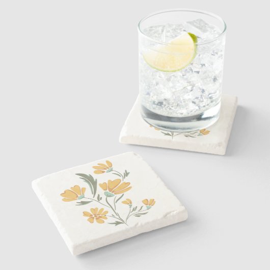 Gelbe Kosmos Blume Einfache Schönheit Steinuntersetzer (Seitenansicht)