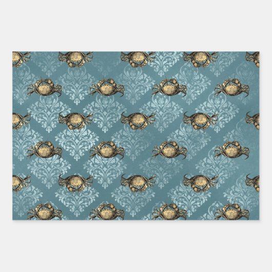 Gelbe Krabben und blaue Damaskus Geschenkpapier Set (Vorderseite 2)