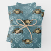 Gelbe Krabben und blaue Damaskus Geschenkpapier Set (Beispiel)