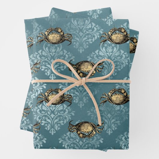 Gelbe Krabben und blaue Damaskus Geschenkpapier Set (Beispiel)