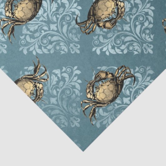 Gelbe Krebse und blaue Damaskus-Dekoupage Seidenpapier (Detail)