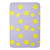 Gelbe Kreise auf lila Muster Badematte (Vorderseite Vertikal)