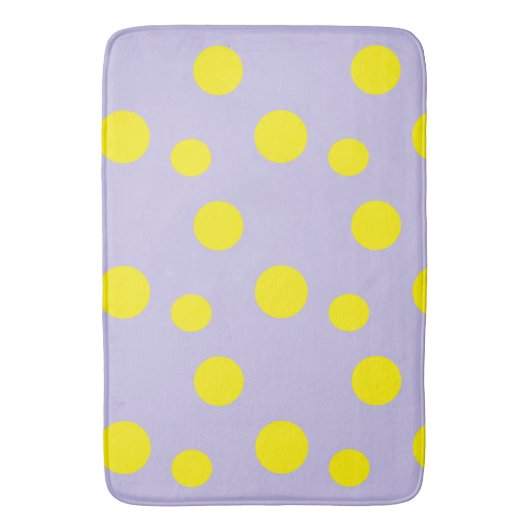 Gelbe Kreise auf lila Muster Badematte (Vorderseite Vertikal)