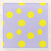 Gelbe Kreise auf lila Muster Glasuntersetzer (Vorderseite)