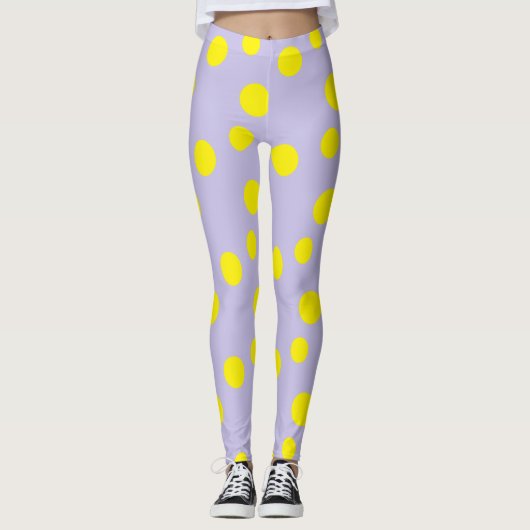 Gelbe Kreise auf lila Muster Leggings (Vorderseite)