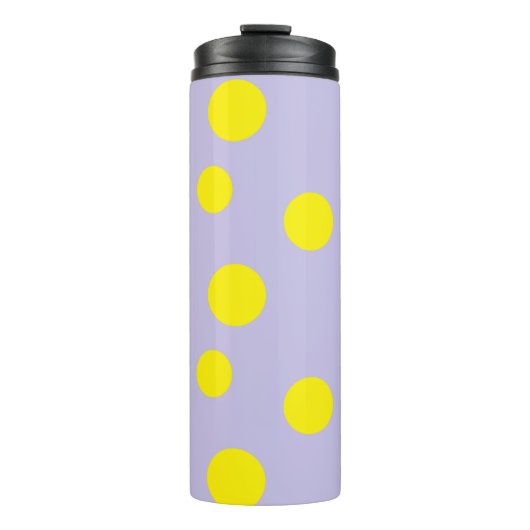 Gelbe Kreise auf lila Muster Thermosbecher (Vorderseite)