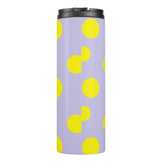 Gelbe Kreise auf lila Muster Thermosbecher (Rückseite)