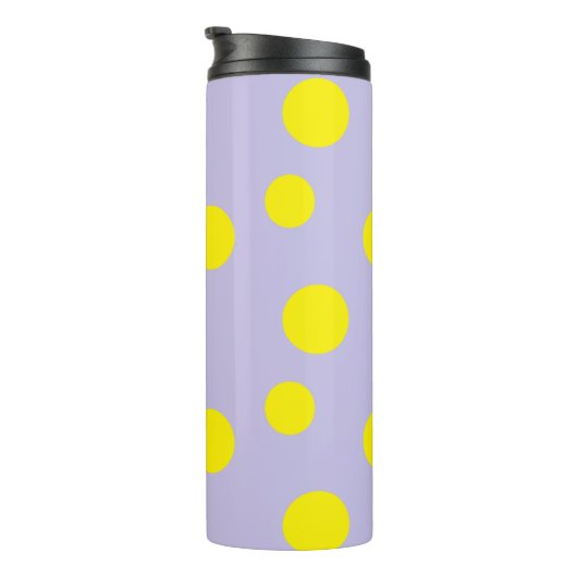 Gelbe Kreise auf lila Muster Thermosbecher (Nach rechts gedreht)